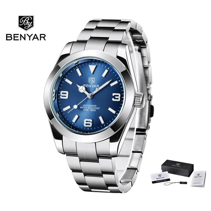 BENYAR 2025 New Men's Automatic Mechanical Watch Business Sports Luxury Men's Watches 50M Waterproof Clock Relogios Masculino