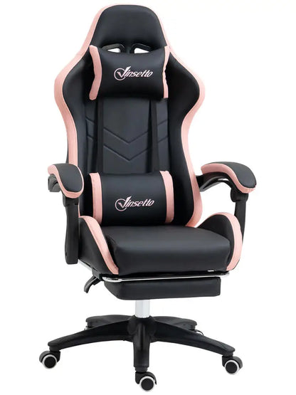 Adjustable Height Gaming Chair with Headrest, 65X65X121-129 Cm, Pink and Black