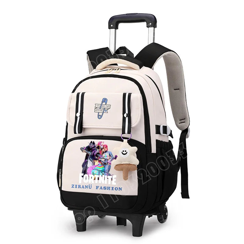 Mochila Escolar com Rodas Fortnite, Grande Capacidade, Impermeável, Leve e Minimalista, para Portátil, Escola e Viagens Casuais
