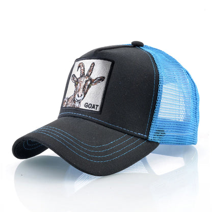 Gorras trucker de moda con parche bordado de cabra, snapback para las cuatro estaciones, gorra de béisbol para hombre y mujer con visera ajustable