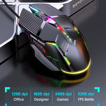 3200 DPI Ergonomic Wired Gaming Mouse, USB Computer Mouse, Gaming RGB Backlit Gamer Mouse, 6 Button LED Silent Mice for PC Laptop