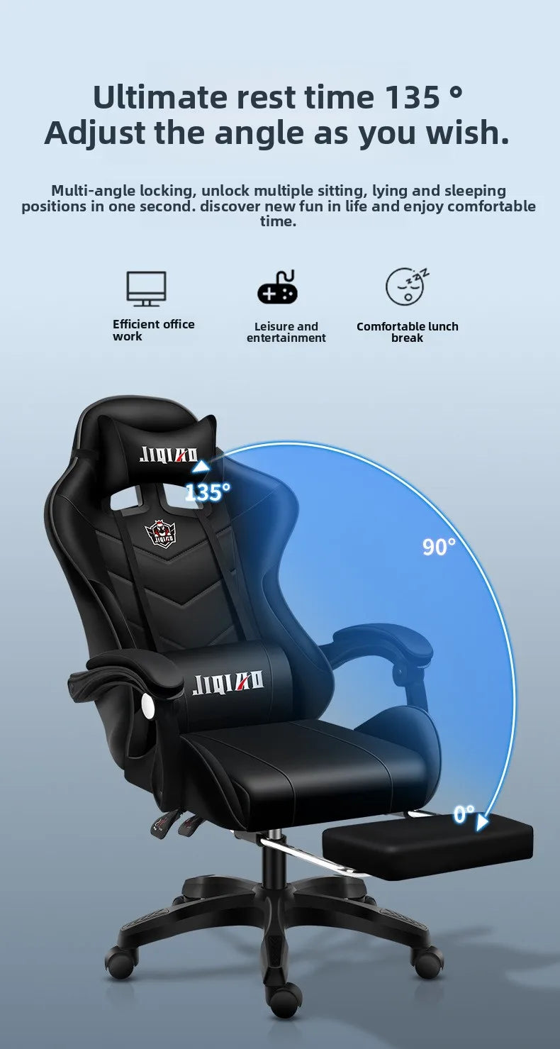 Cadeira gaming confortável, ergonómica e reclinável, com massagem e rotação, ideal para uso sedentário