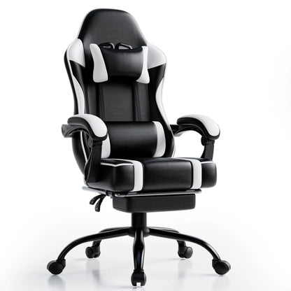 Ergonomic Gaming Chair with Footrest, High-Back Video Game Chair Computer Chair, Office Chair with Headrest and Lumbar, PU Leather