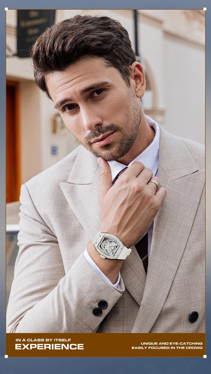 BONEST GATTI Luxury Men Hollow Automatic Mechanical Watches Tonneau Sapphire Crystal Luminous Hollow Eagle Dial Rubber Strapes