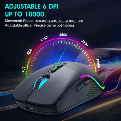 Mouse tri-mod 2.4G wireless/Bluetooth/cu fir, DPI reglabil pe 6 trepte, baterie 500mAh, iluminare RGB, mouse esports pentru gaming, macro și birou
