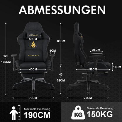 Ergonomic Gaming Chair with Footrest, Breathable Faux Suede Office Chair, Adjustable Lumbar Support Recliner with Headrest