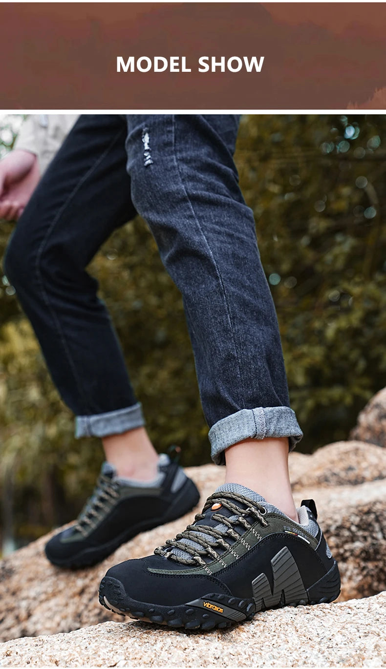 Mountaineering Shoes Men's Genuine Leather Outdoor Sports Anti Slip Mountaineering Hiking Shoes Breathable Tourism Shoes