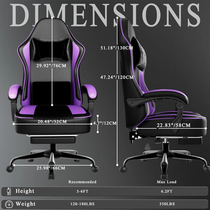 Ergonomic Gaming Chair with Footrest, Pocket Spring Cushion Computer Chair, PU Leather Reclining Gaming Chair for Adults, Adjustable Office Chair