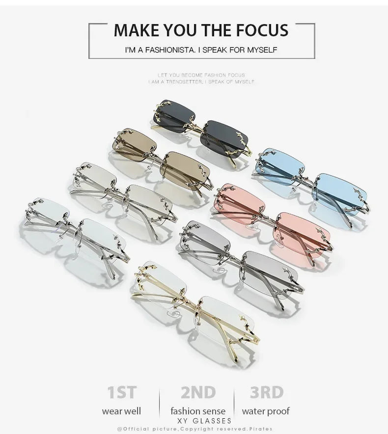 Y2K Rimless Square Star Sunglasses for Women Fashion Vintage Silver Hip Hop Driving UV400 Eyewear Alloy Frame Outdoor Men Punk