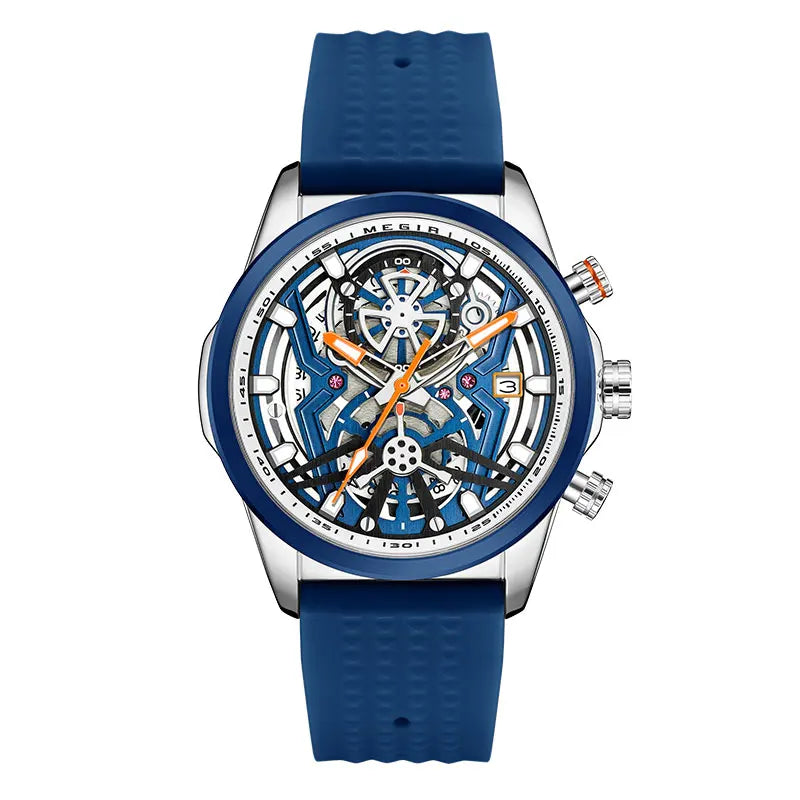 MEGIR Chronograph Quartz Watch Men Fashion Waterproof Yellow Silicone Strap Sport Wristwatch with Luminous Hands Auto Date 2235