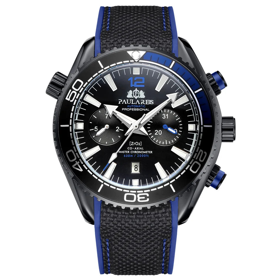 Classic Luxury Men Automatic Watch Multifunction Mechanical Wristwatch Rubber Strap Waterproof Week Date Watches Reloj Hombre