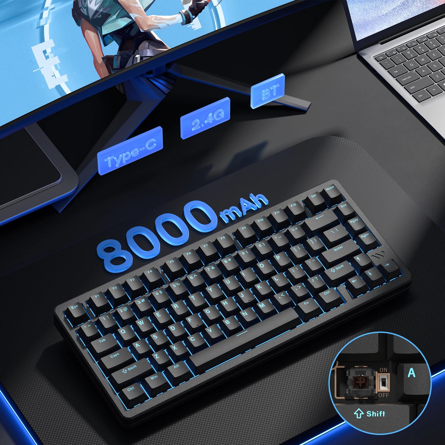 Womier SK75 TMR 75% Wireless Magnetic Keyboard Rapid Trigger Tri-Mode Bluetooth/2.4G/USB-C Hot-Swap Esports Gaming Keyboard