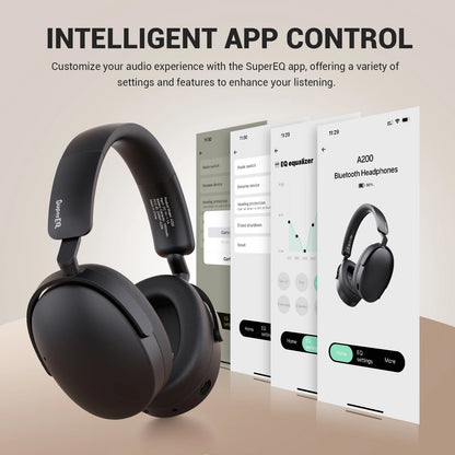 Auscultadores Bluetooth 5.4 Sem Fios Oneodio SuperEQ A200 ANC – Auscultadores Over-Ear com Cancelamento de Ruído, Microfone ENC, Áudio Hi-Res e Controlo por App