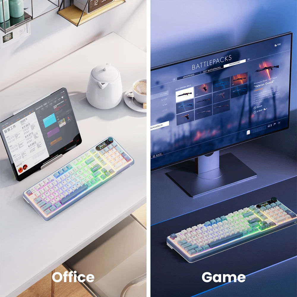Clavier mécanique RK ROYAL KLUDGE S98 avec écran TFT en surface, 98 touches, RGB, BT 5.0/2,4 GHz/USB-C, clavier gaming sans fil, remplaçable à chaud