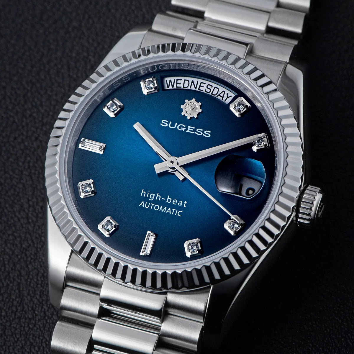 Sugess 36mm Mens of Watch Automatic Dandong Peacock SL3034 Day Movement Sapphire Glass 100m Waterproof Wristwatches MOP Date New