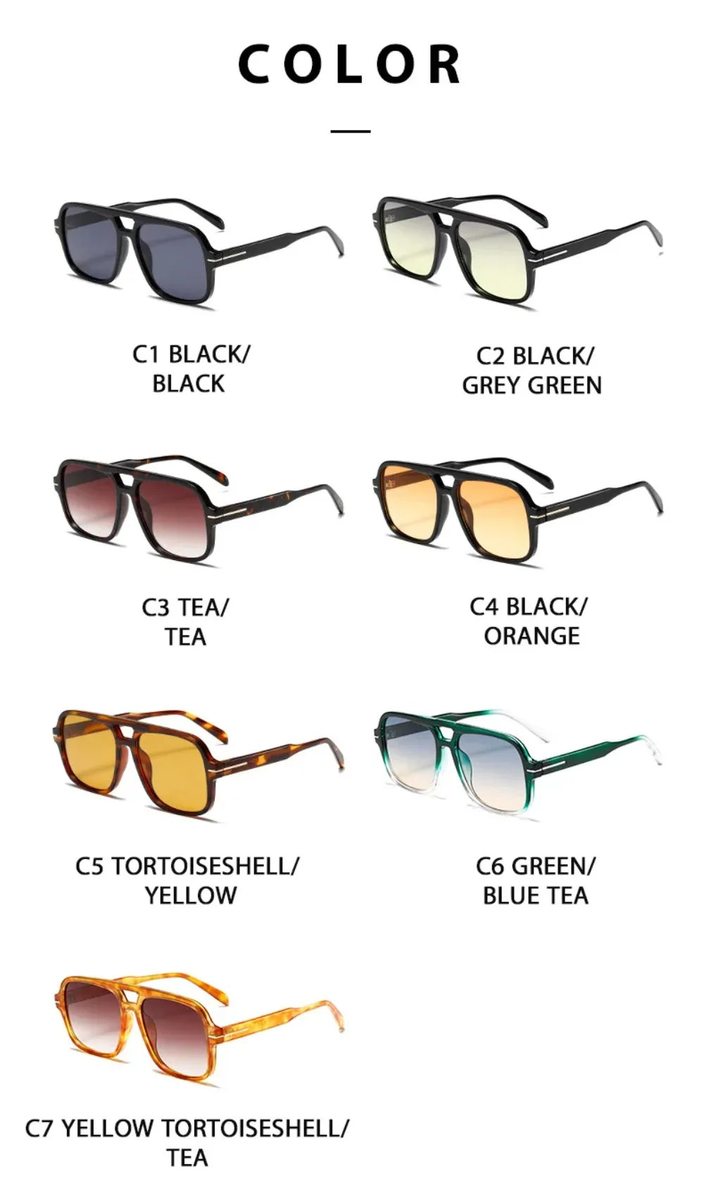 3507 Double Bridge Square Fashion Sunglasses - UV400 Vintage Pilot Style Shades, Retro Classic Sun Glasses for Men Women 411240