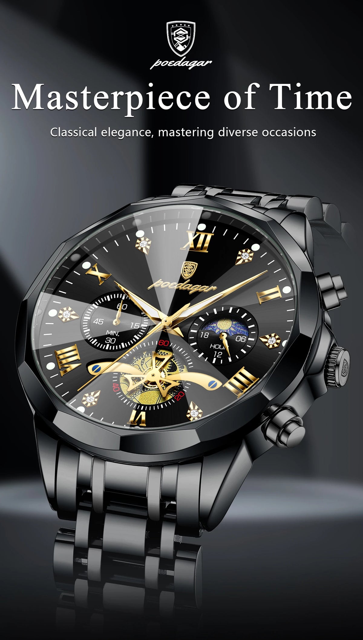 POEDAGAR Luxury Fashion Men Clock Waterproof Luminous Chronograph Male Watch Stainless Steel Quartz Business Men's Watches Reloj