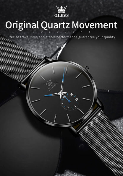 OLEVS 9954 Fashion Men's Watches Minimalism Ultrathin Original Quartz Wristwatch Waterproof Watch for Man Luminous Casual Mesh