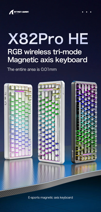 ATTACK SHARK X82Pro HE Wireless Magnetic Axis Gaming Keyboard 8KHz Rate 0.01mm RT Precision 5000mAh Tri Mode RGB 82 Keys PBT