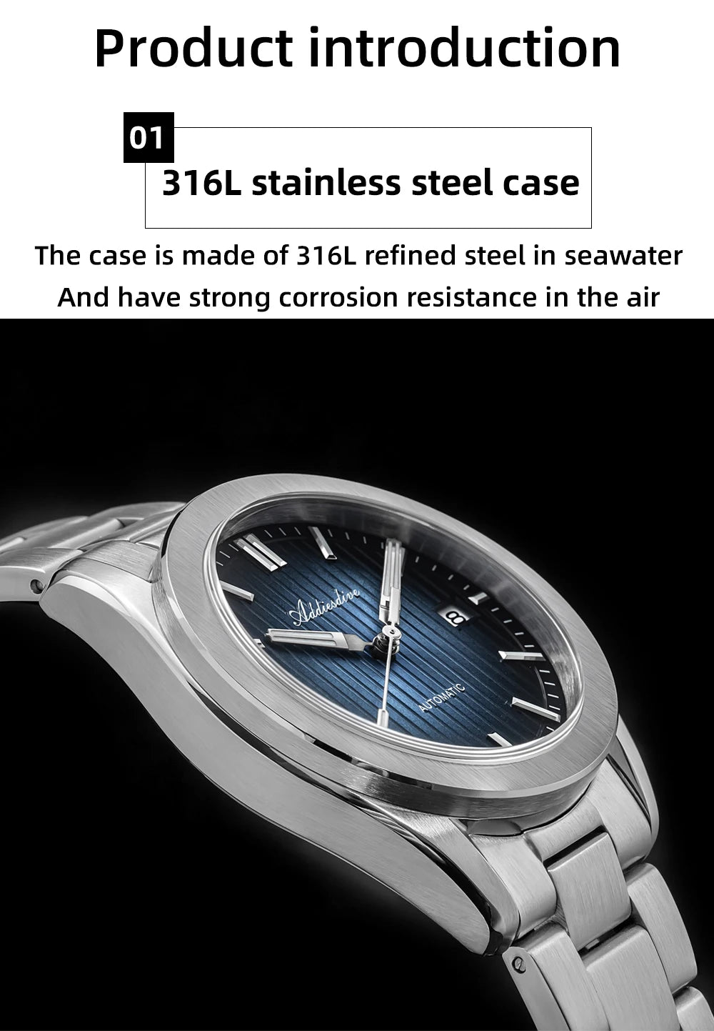 ADDIESDIVE Luxury Men's Automatic Watch Sapphire Glass Japan 8215 Mechanical Watch BGW9 Super Luminous Men Analog Watches AD2533