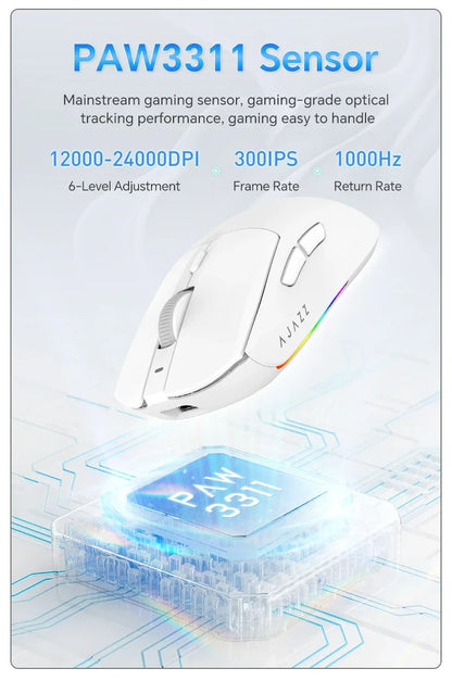 AJAZZ AJ139 V2 PRO Wireless Gaming Mouse, PAW3395/PAW3311 Sensor, 26000 DPI Bluetooth & 2.4GHz Wireless Gaming Mouse for PC, Laptop & Esports