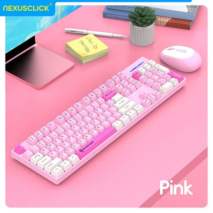 Set inalámbrico de teclado y ratón gaming de oficina NexusClick, ahorro de energía inteligente, tamaño completo, 104 teclas, 1600DPI ajustable, USB para portátil y PC