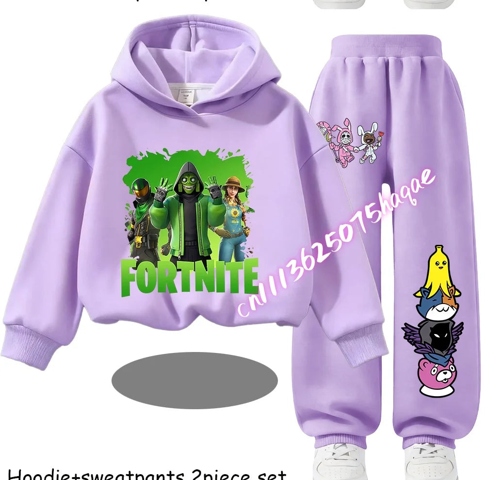 Fortnite Printed Children's Hoodies Cartoon Comfortable 2pcs Suit Loose Long Sleeve Tops with Pants Autumn Winter Clothes Gift