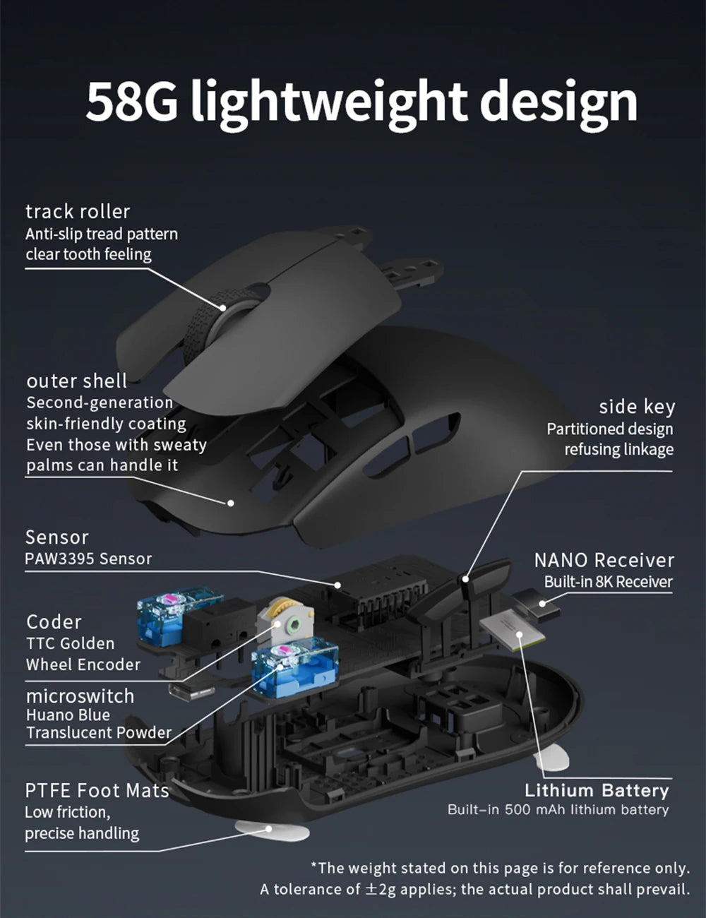 Mouse de gaming Darmoshark M3 V2 Double 8K, wireless, tri-mode, 26K DPI, senzor PAW3395, mouse macro pentru gaming, pentru mâini mari, computer, laptop și PC