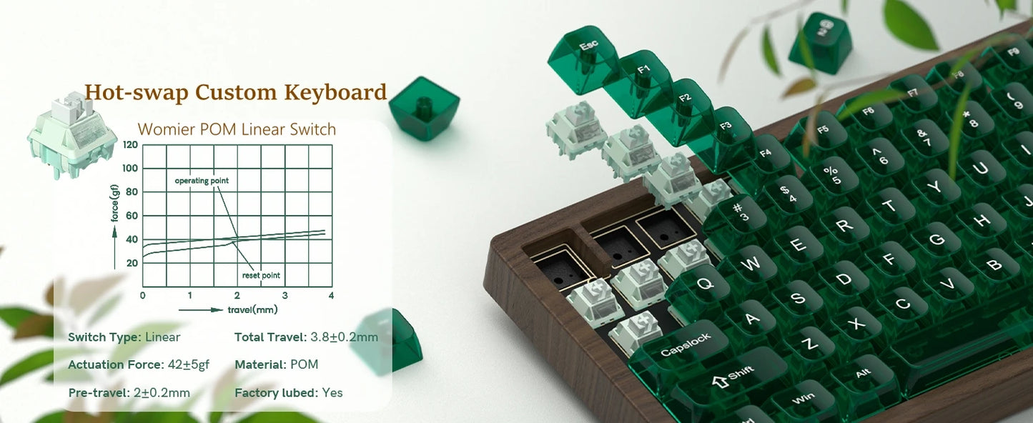 Womier WD75 QMK/VIA Wooden Gaming Keyboard 8000mAh Tri-Mode Wireless Mechanical Custom RGB Hot Swappable Keyboard