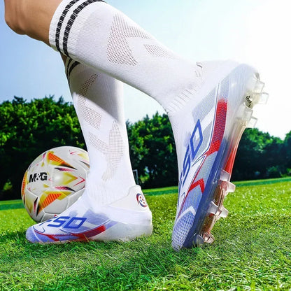 Nouvelles chaussures de football pour hommes, de haute qualité, très vendues, antidérapantes, mi-hautes, légères, pour l'extérieur, crampons de match, pour l'entraînement sur gazon.