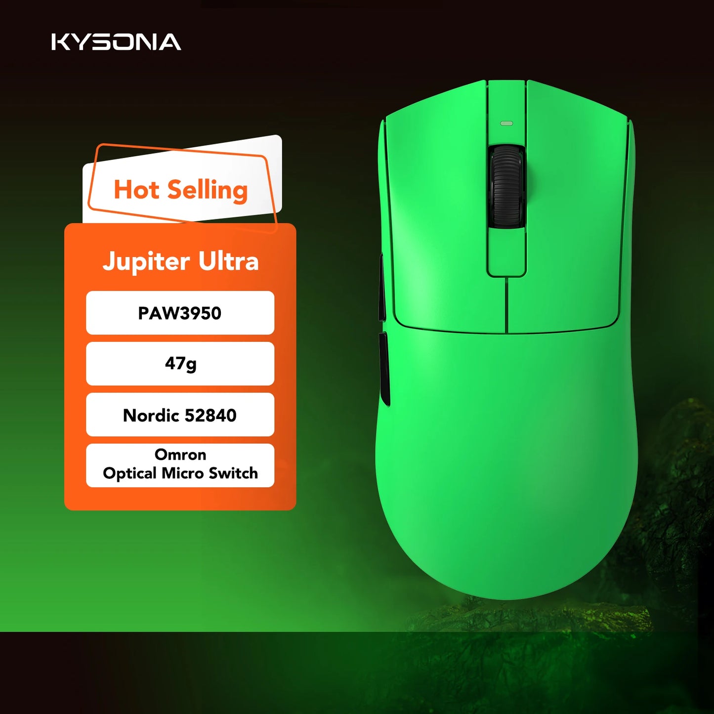 KYSONA Jupiter Series Gaming-Maus kabelgebunden/kabellos 8Khz PAW3950-Sensor Bluetooth 46g wiederaufladbar Web-Treiber für PC und Laptop