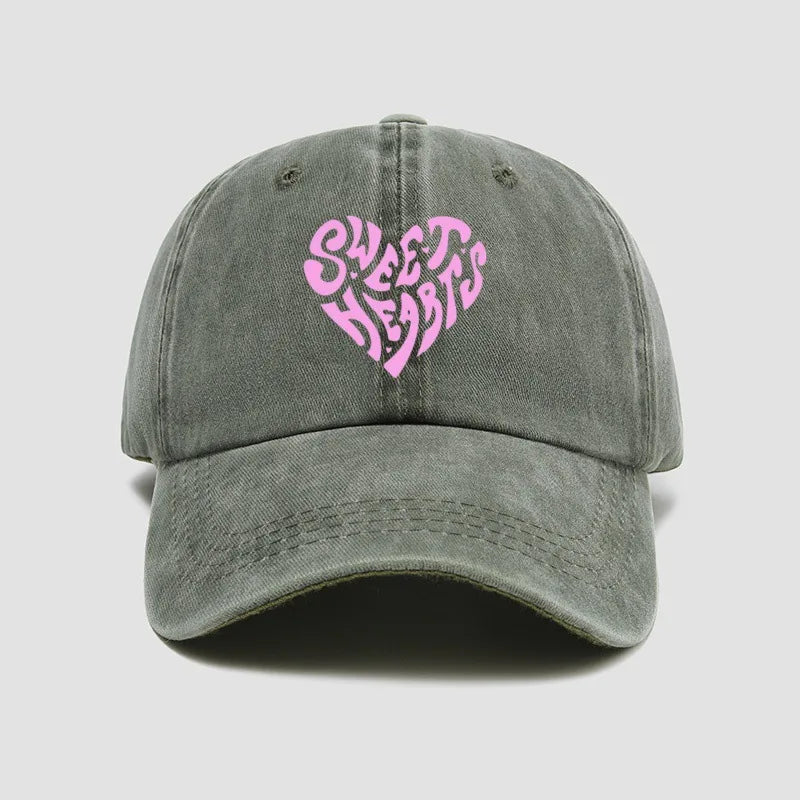 Pink heart-shaped letter printed baseball cap, versatile for daily use, sweet girl's hat, outdoor sun protection and shading