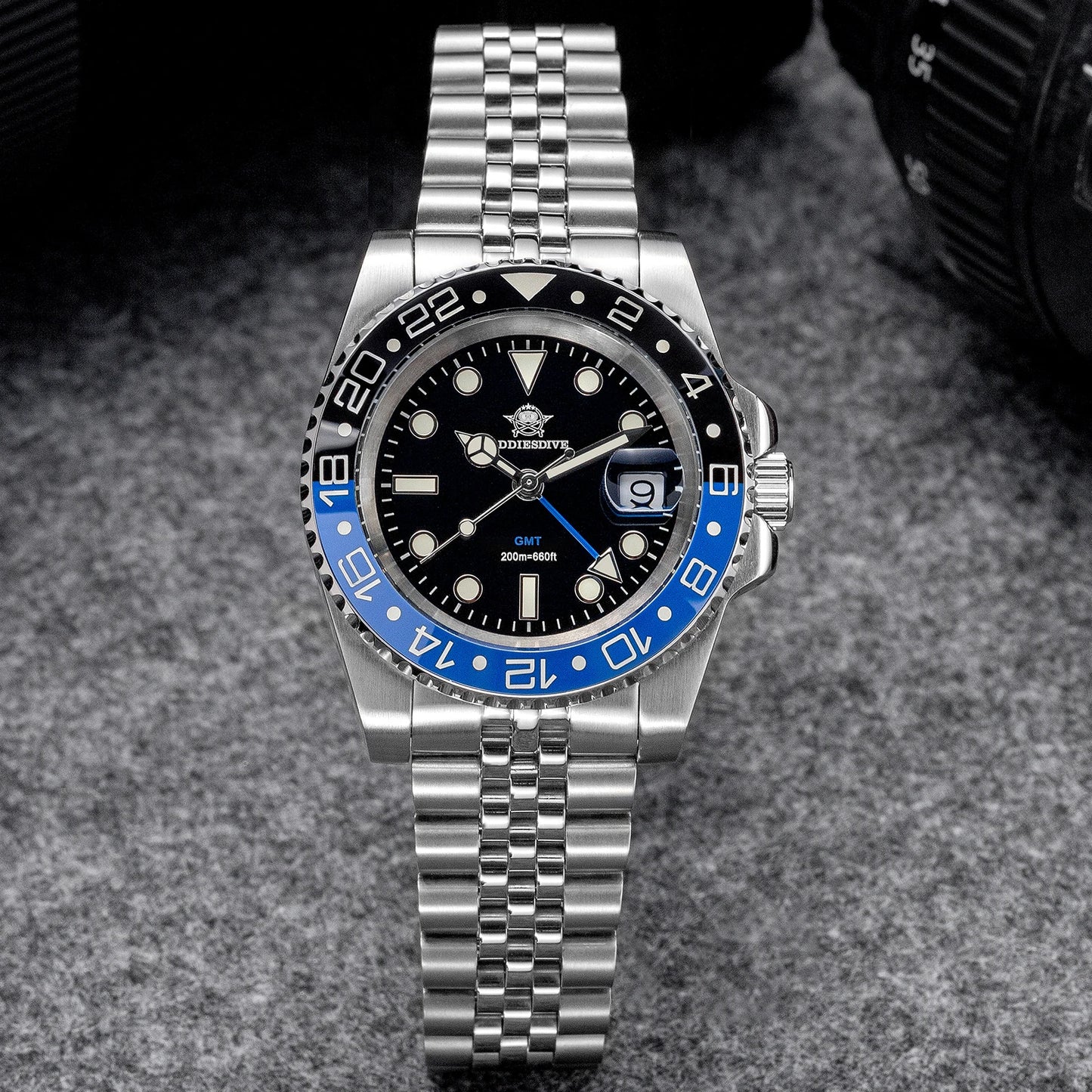 ADDIESDIVE Watch For Man Quartz GMT 20Bar Waterproof BGW9 Super Luminous 316L Stainless Steel Ceramic Bezel Watch