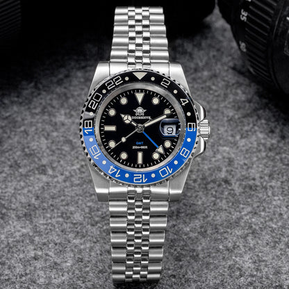 ADDIESDIVE Watch For Man Quartz GMT 20Bar Waterproof BGW9 Super Luminous 316L Stainless Steel Ceramic Bezel Watch