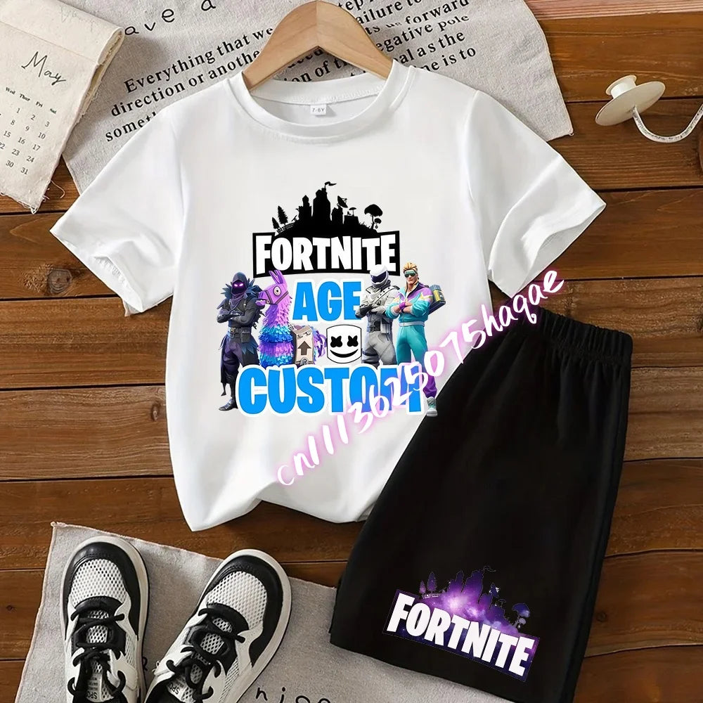 Fortnite T-shirt and Shorts for Boys and Girls Tee Pants Set Summer 2pcs Children Clothing Tops T-shirts Fortnite Print Tees Gift