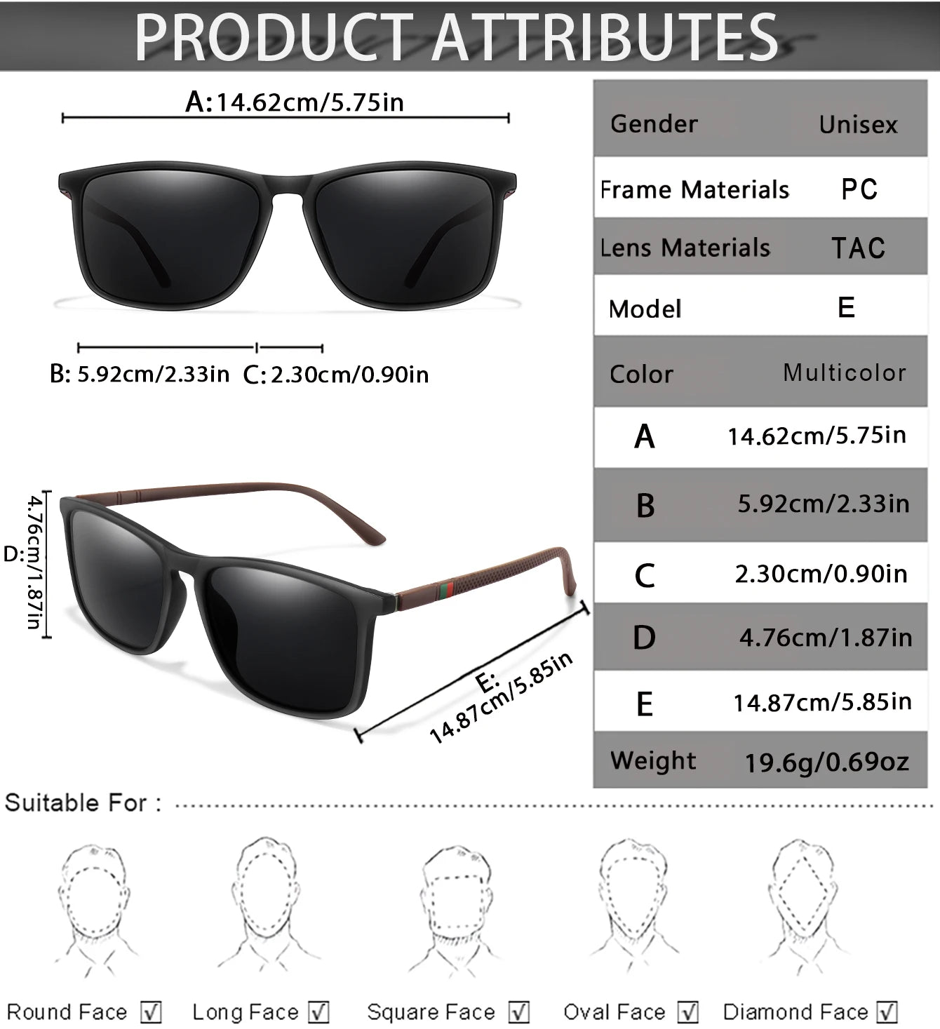 Polarized Square Sunglasses Colorful Lens for Driving Hiking Cycling and Running UV400 Eyewear for Men Women Classic Goggles