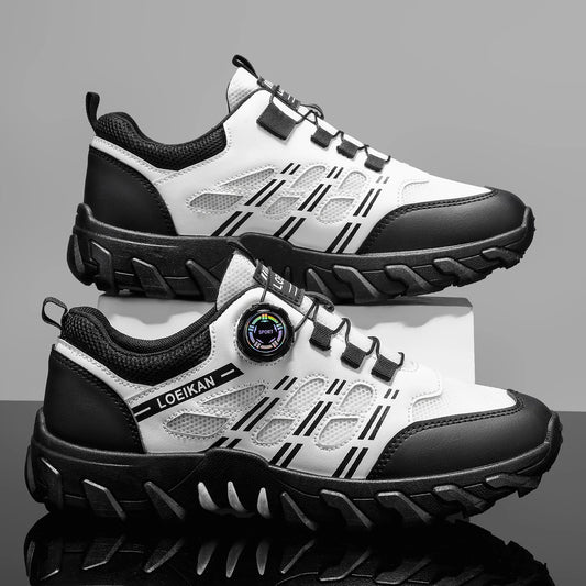 Men's All-Season Outdoor Casual Hiking Shoes, Comfortable Breathable Slip-On Design with Rotating Buckle, Thick-Soled PVC Sneakers