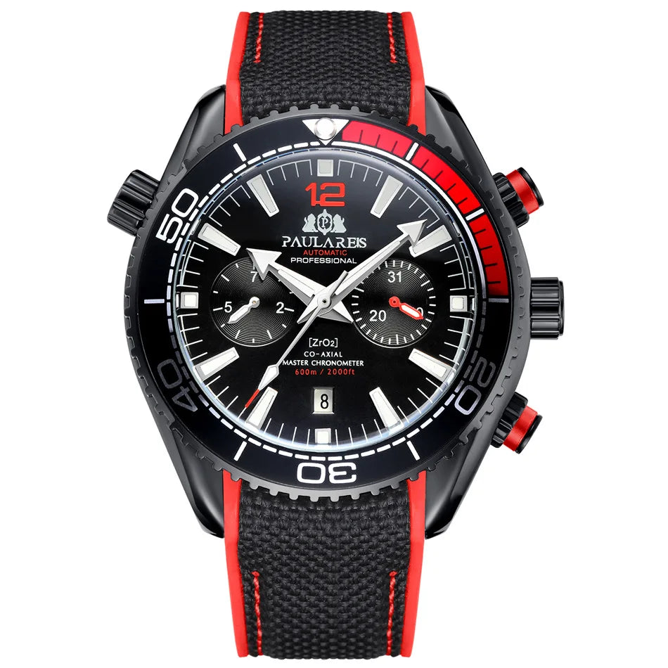 Classic Luxury Men Automatic Watch Multifunction Mechanical Wristwatch Rubber Strap Waterproof Week Date Watches Reloj Hombre