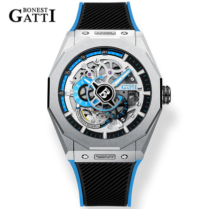 BONEST GATTI BG7601 Men Automatic Mechanical Watch Sapphire Crystal Waterproof Luminous Rubber Strap Wristwatch