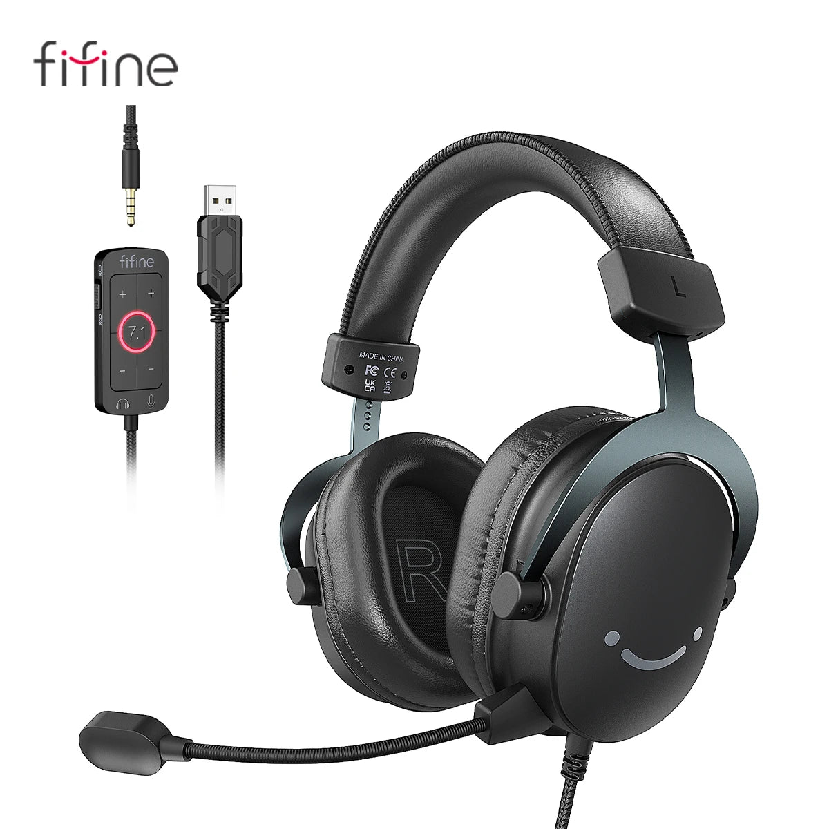 FIFINE Headset, 3.5 mm jack & USB Headphone with 7.1 Surround Sound/volume control/Mute switch for PC/MAC/PS4/PS5 Mixer-H9