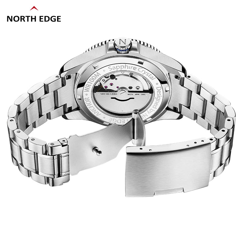NORTH EDGE 42mm Men Mechanical Wristwatch Luxury Sapphire Glass MIYOTA 8215 Automatic Watches 10bar Waterproof Watch Men ANCHOR