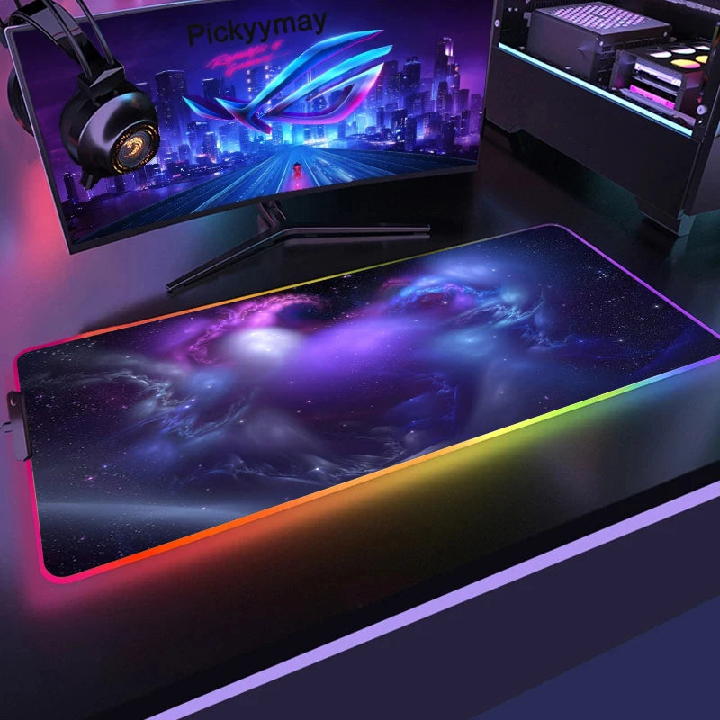 Velká RGB herní podložka pod myš, LED podložka pod myš pro hráče, podložka na stůl k PC, RGB podložka pod klávesnici XXL 90x40cm