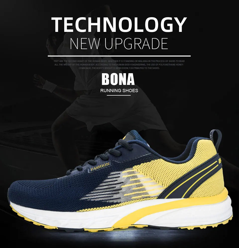 BONA – Pantofi sport pentru bărbați, model popular, cu parte superioară din plasă țesută, pentru alergare, jogging și plimbare, cu șireturi