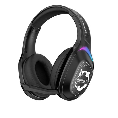 Casque de jeu sans fil multi-mode BZUMK, 2,4 GHz, Bluetooth V5.3, avec câble, 3 modes, éclairage RGB, casque supra-auriculaire avec microphone pour PC, ordinateur portable et téléphone.