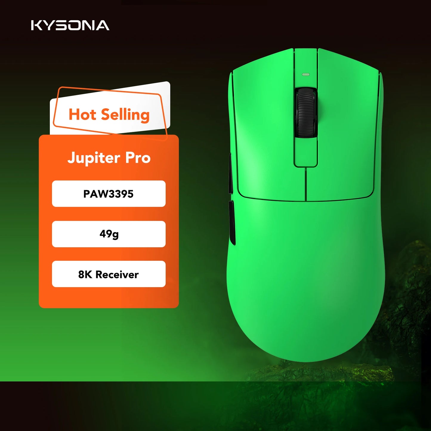 KYSONA Jupiter Series Gaming-Maus kabelgebunden/kabellos 8Khz PAW3950-Sensor Bluetooth 46g wiederaufladbar Web-Treiber für PC und Laptop