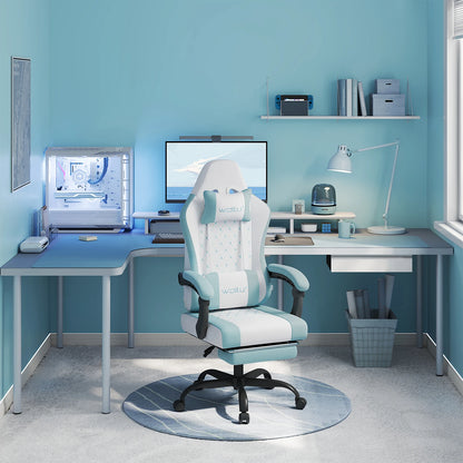 WOLTU Swivel Computer Chair with Massage Function Ergonomic Office Chair with Pillow & Footrest Height Adjustable Gaming Chair
