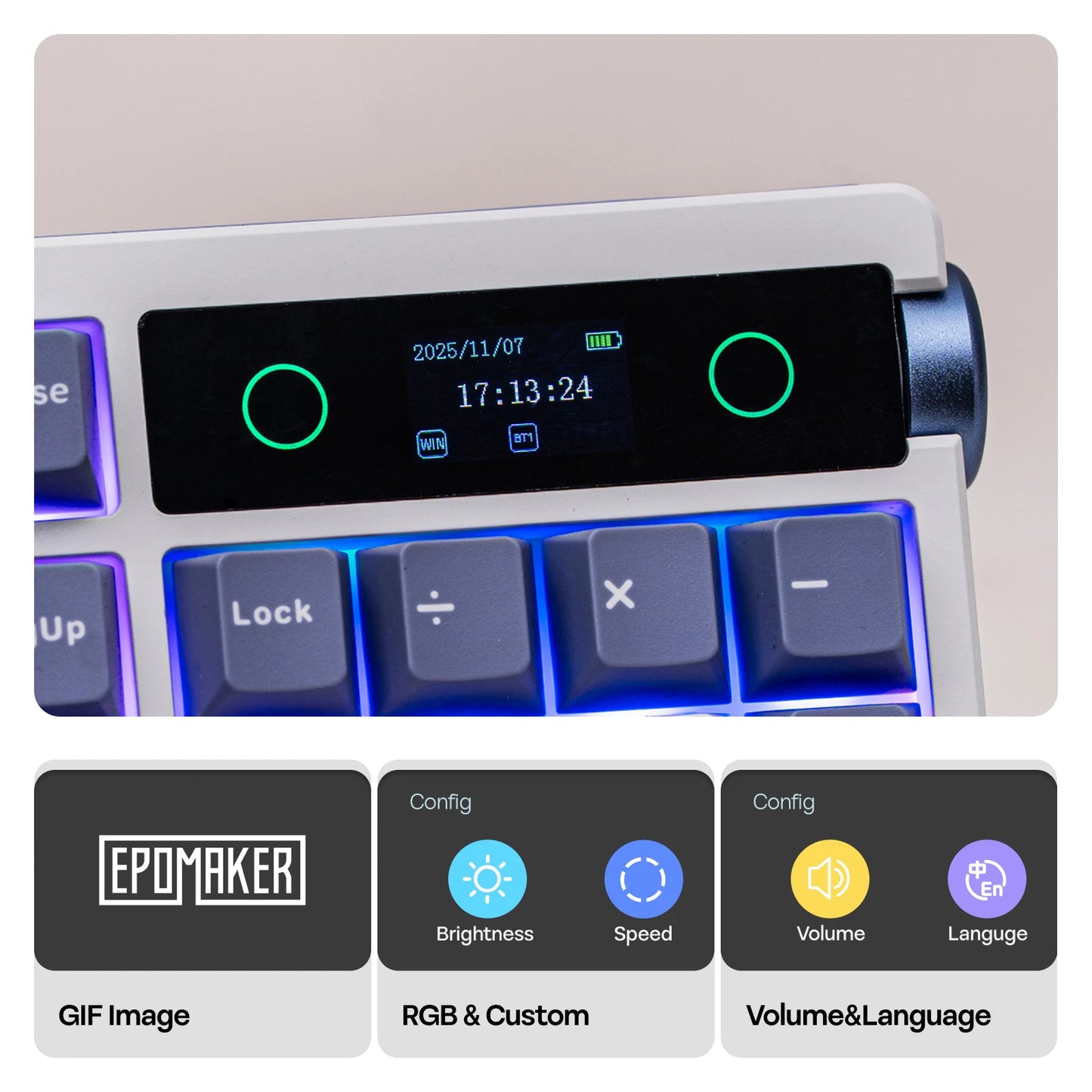 EPOMAKER TH108 PRO 100% Full-Sized Gasket-Mounted Wired/BT/2.4Ghz Wireless Mechanical Keyboard with Screen & Knob RGB Backlight