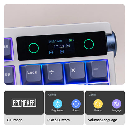 EPOMAKER TH108 PRO 100% Full-Sized Gasket-Mounted Wired/BT/2.4Ghz Wireless Mechanical Keyboard with Screen & Knob RGB Backlight