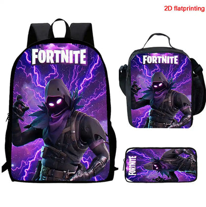 Cute Cartoon 3pcs Set School Backpack with Lunch Bag and Pencil Case, Large Anime Fortnite Kids School Bags for Boys and Girls