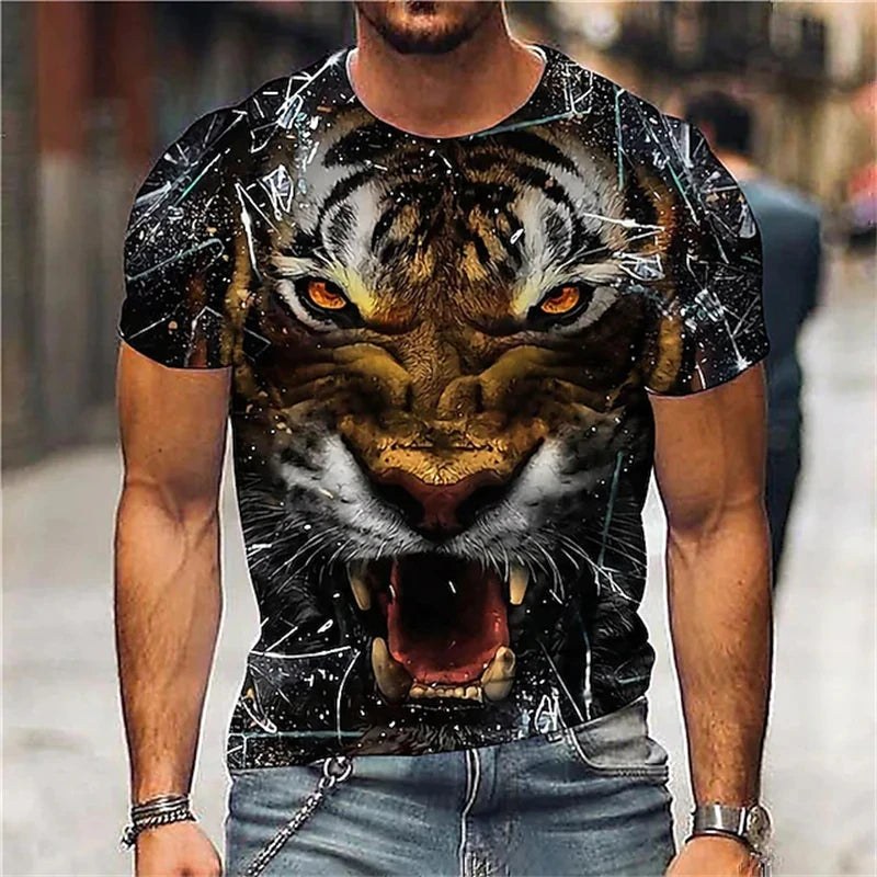 Modni muški T-shirt kratkih rukava s okruglim izrezom, T-shirt s 3D printom vuka, muški ležerni sportski T-shirt kratkih rukava, ulični top